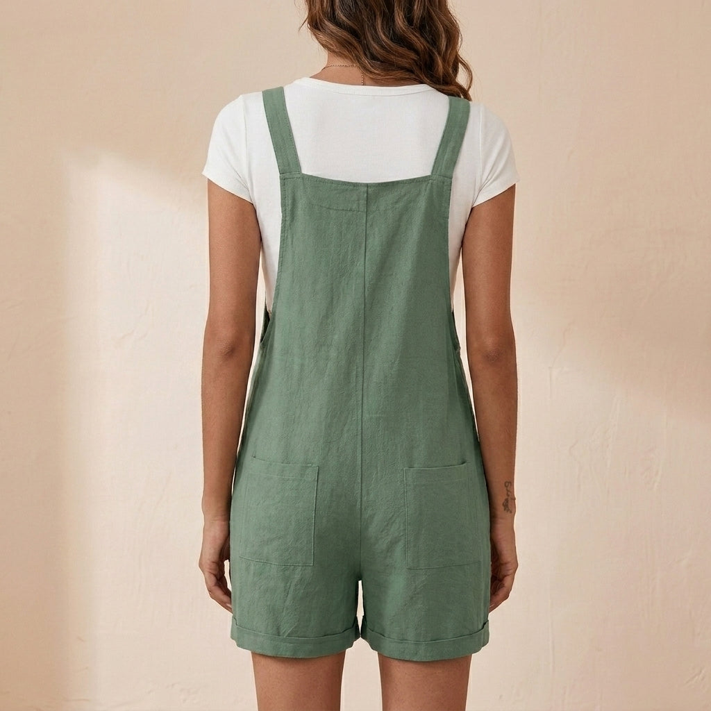 Relaxed Short Overalls with Adjustable Straps and Side Pockets