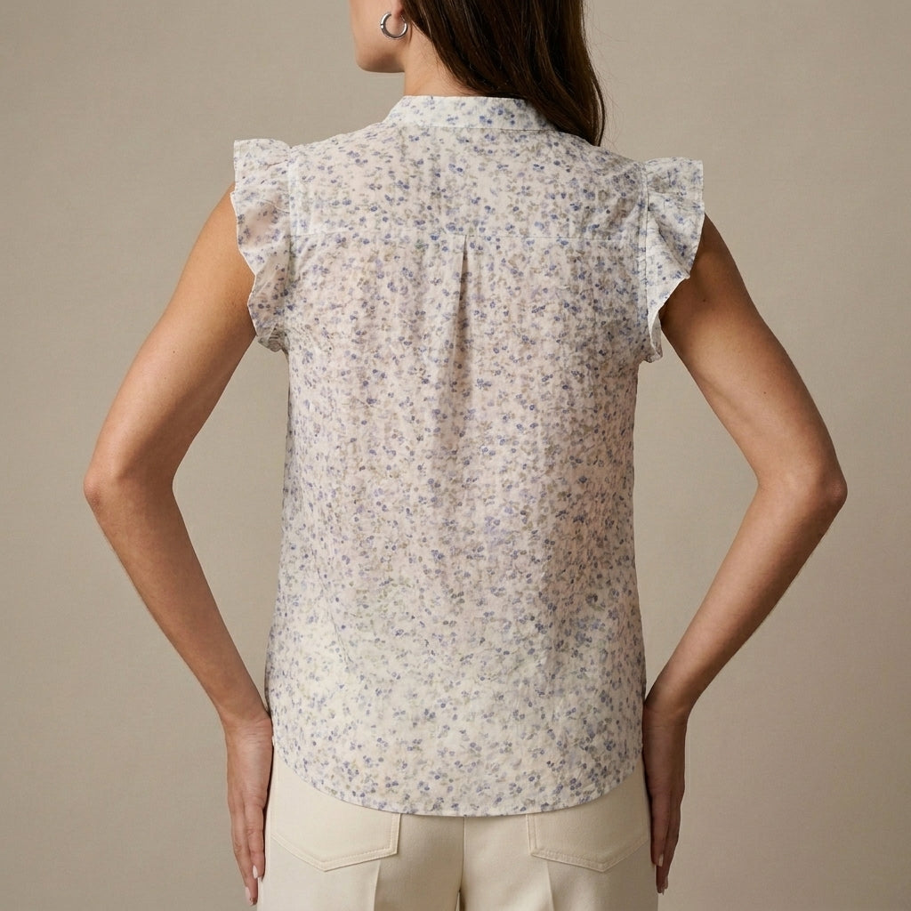 Romantic Sleeveless Blouse with Lace Trim and Ruffles