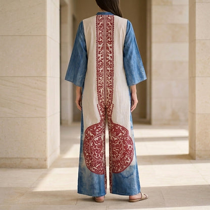 Bohemian Printed Caftan Jumpsuit with Flowing Wide Leg Silhouette
