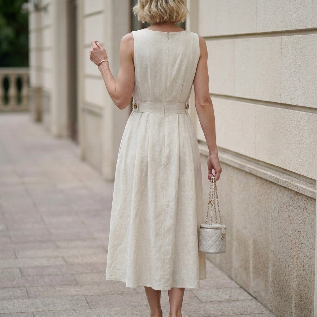 Serene Grace Sleeveless Pleated Midi Dress