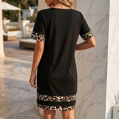 Sleek Slim-Fit Mini Dress with Animal Print Accent Trim