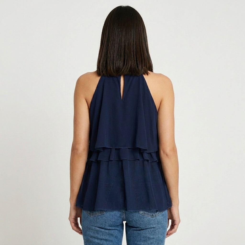 Tiered Ruffle Halter Blouse for Effortless Statement Style