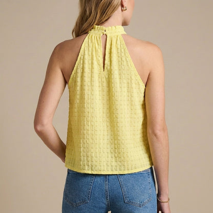 Textured Mock Neck Sleeveless Summer Blouse