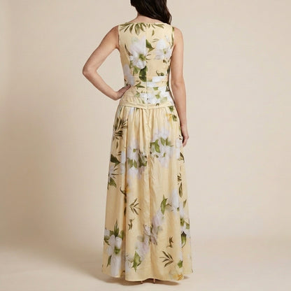 Botanical Print Sleeveless Maxi Dress with Graceful Flow