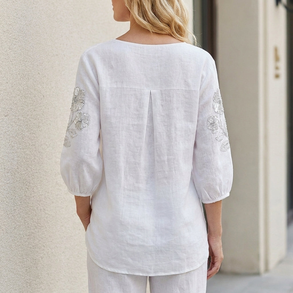 Blooming Grace Embroidered Relaxed Tunic Blouse