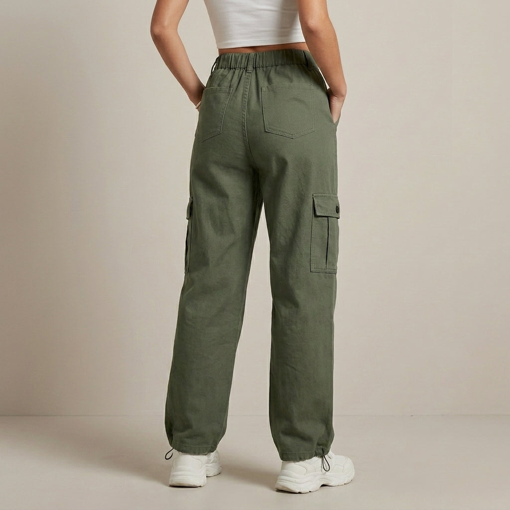 High-Waist Cargo Pants with Relaxed Wide-Leg Streetwear Fit