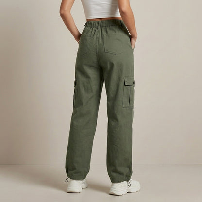 High-Waist Cargo Pants with Relaxed Wide-Leg Streetwear Fit