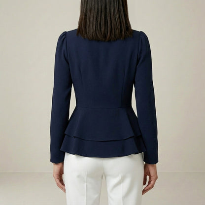 Tailored Peplum Wrap Blouse with Statement Sleeves