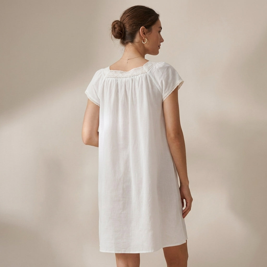Relaxed Fit A-Line Nightgown & Shorts Set with Lace Trim