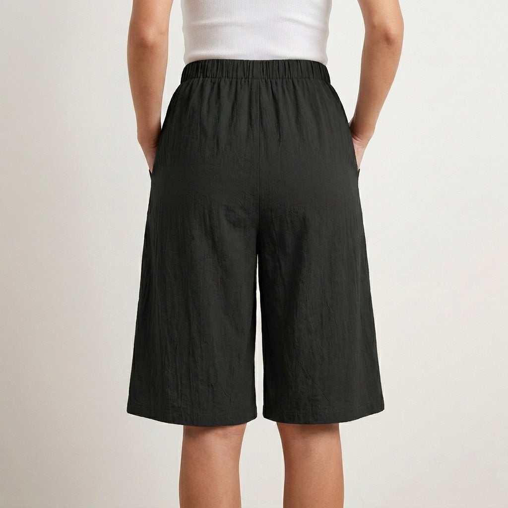 Relaxed Pocketed Culotte Skirt Shorts with Elastic Waist