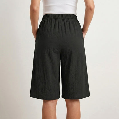 Relaxed Pocketed Culotte Skirt Shorts with Elastic Waist