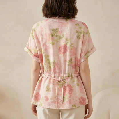Botanical Floral Button Up Peplum Blouse for Effortless Summer Styling