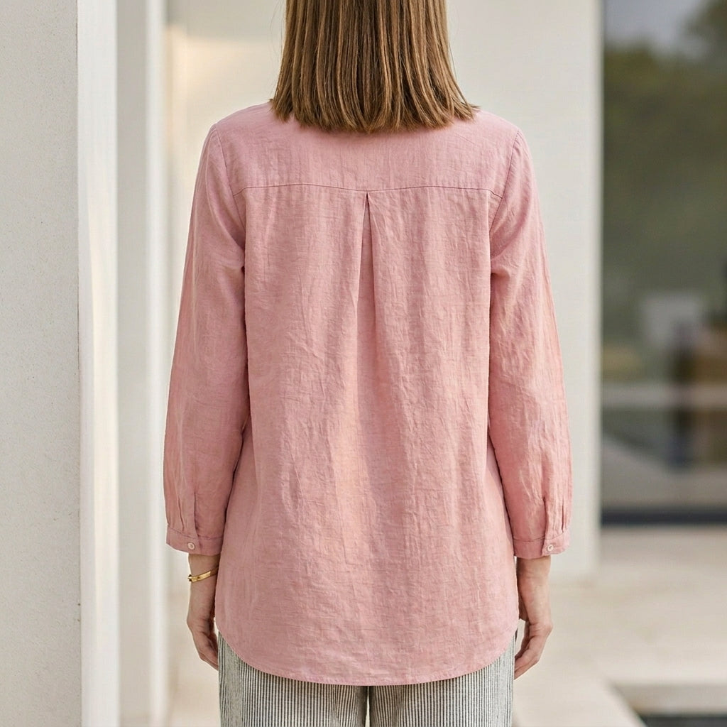 Relaxed Oversized Long-Sleeve Shirt with Pin-Tuck Pleat Detail