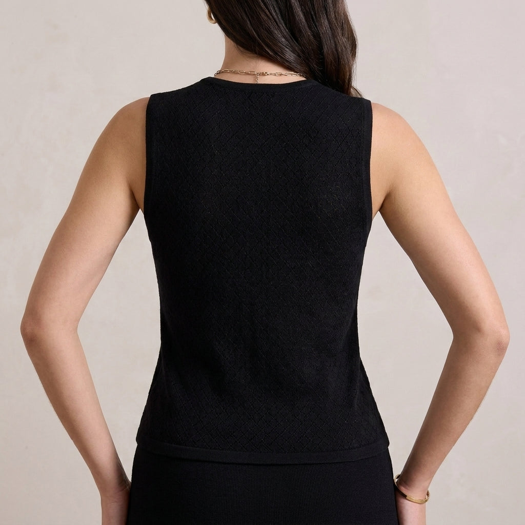 Textured Gold Button Sleeveless Statement Vest Top