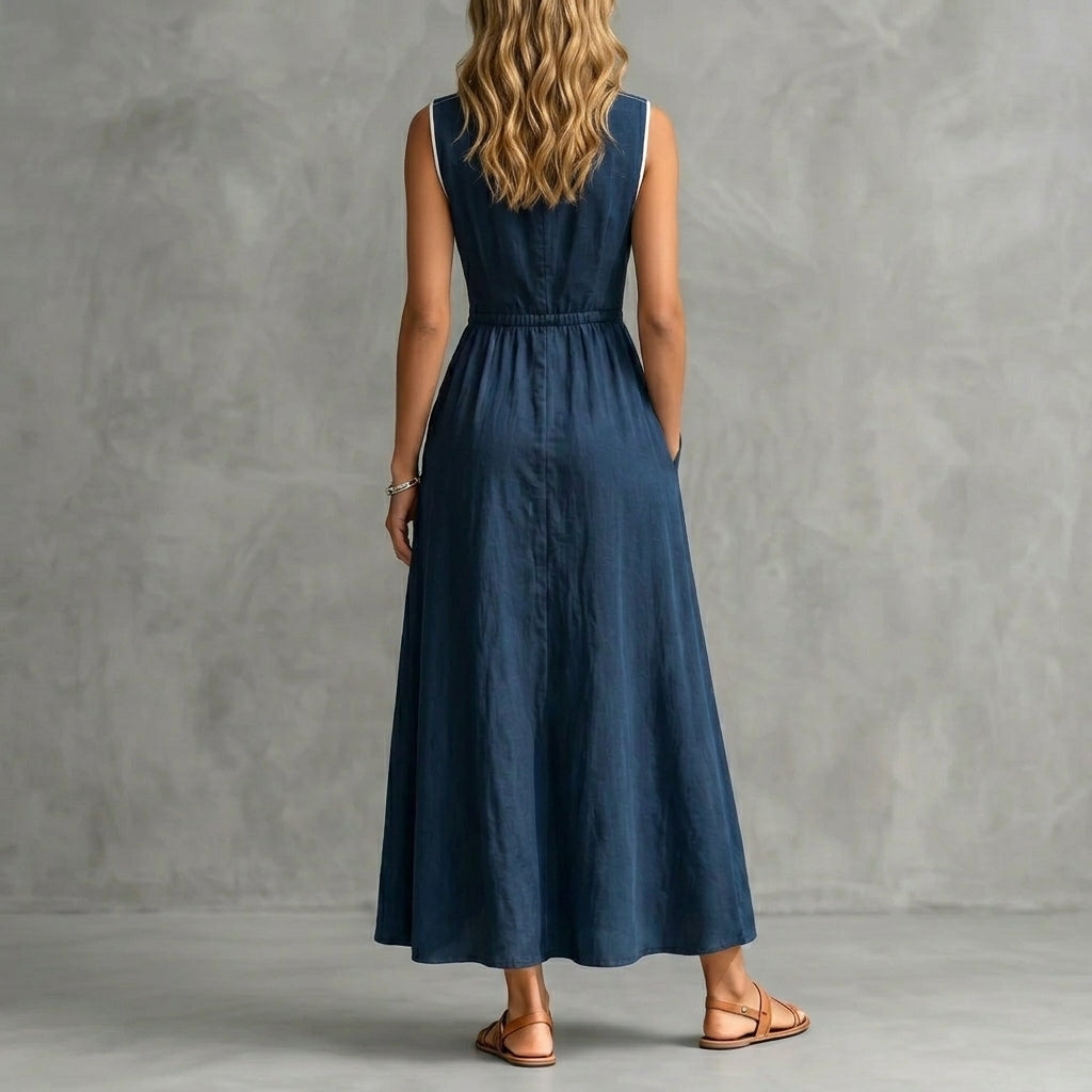 Coastal Elegance Sleeveless Button-Front Maxi Dress