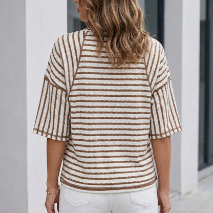 Relaxed Coastal Stripe Textured Blouse for Everyday Elegance