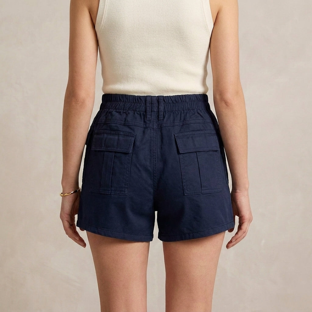 Slim-Fit High-Waisted Cargo Shorts with Structured Seam Detailing