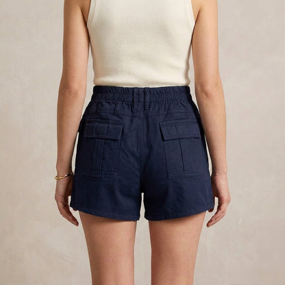 Slim-Fit High-Waisted Cargo Shorts with Structured Seam Detailing
