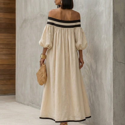 Bohemian Off-Shoulder Maxi Dress with Flowing Resort Silhouette