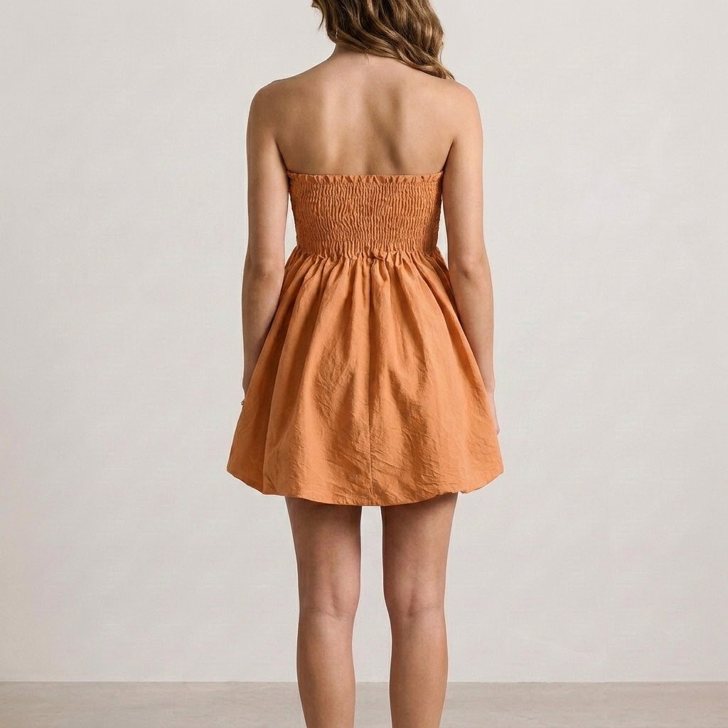 Smocked Strapless Bubble Hem Mini Dress