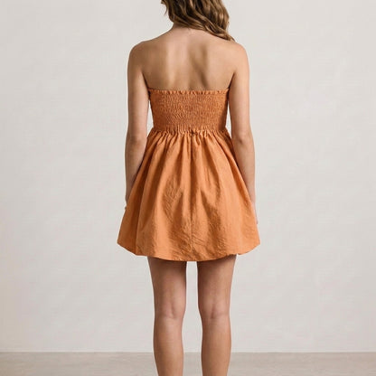 Smocked Strapless Bubble Hem Mini Dress