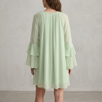 Ethereal Ruffle Sleeve Mini Dress with Flowing Silhouette