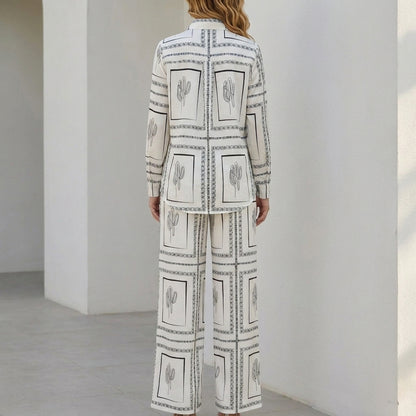 Desert Sketch Print Relaxed Shirt and Wide-Leg Pants Set