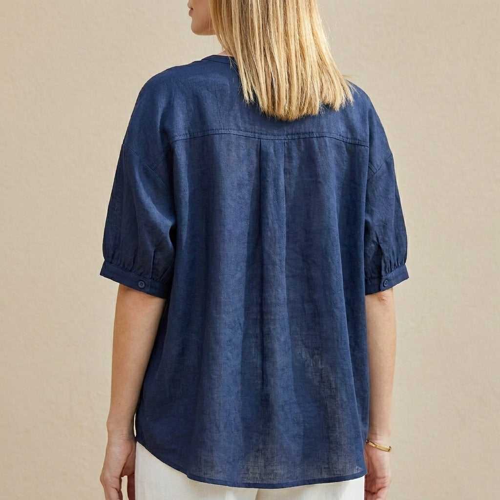 Coastal Breeze Relaxed V-Neck Tunic Blouse