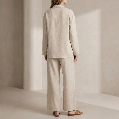 Relaxed Two-Piece Woven Shirt and Wide-Leg Trousers Set