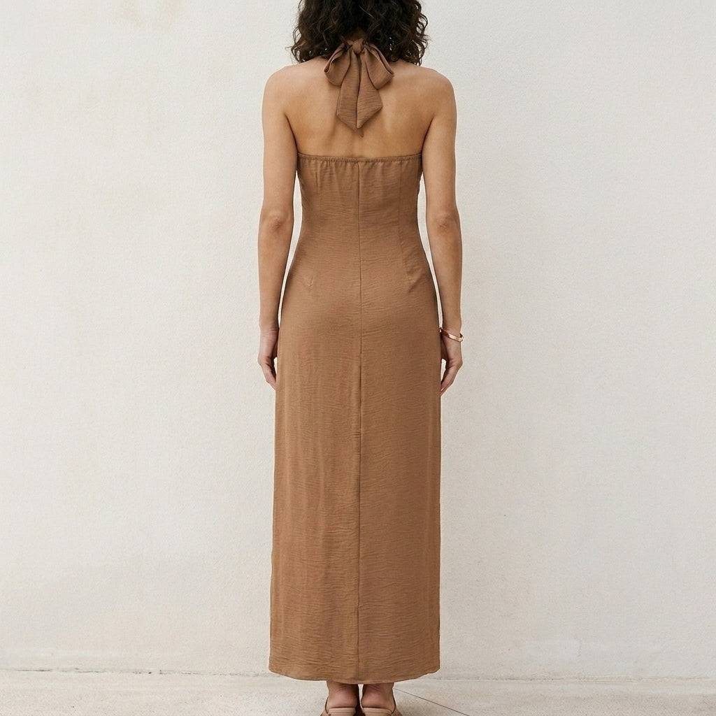 Coastal Elegance Cross Halter Maxi Dress