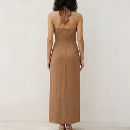 Coastal Elegance Cross Halter Maxi Dress