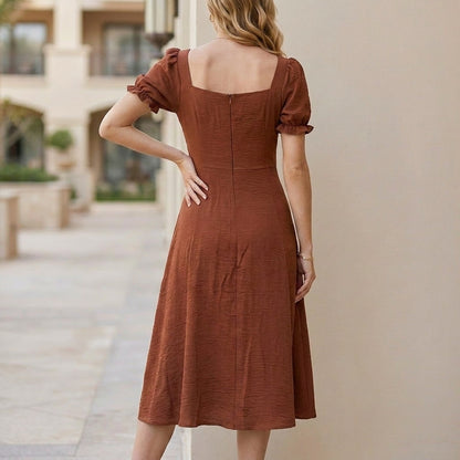 Sunset Muse Puff Sleeve Sweetheart Midi Dress