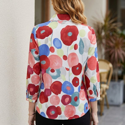 Artistic Floral Button-Up Blouse with Relaxed Silhouette