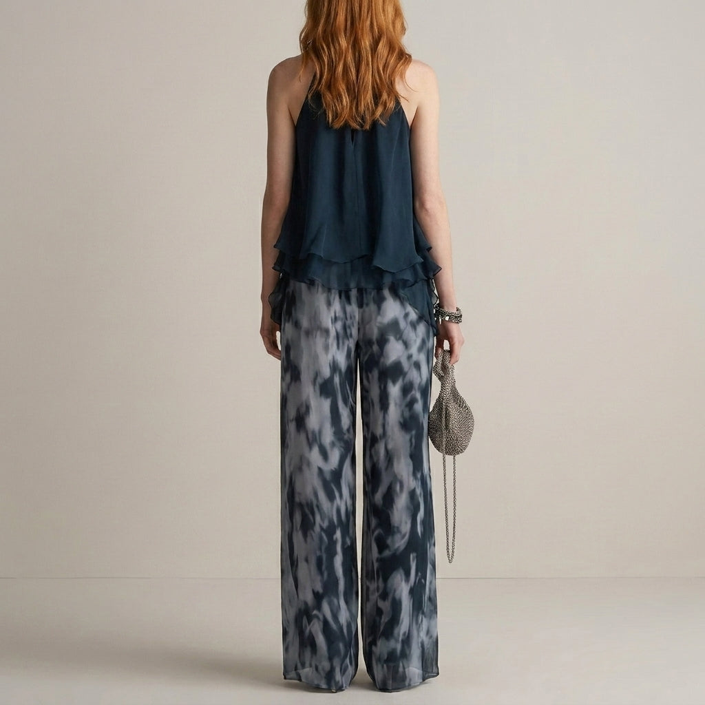 Midnight Mist Halter Blouse and Flowing Pant Set