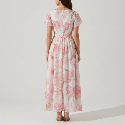 Ethereal Plunging V-Neck Flutter Sleeve Gown
