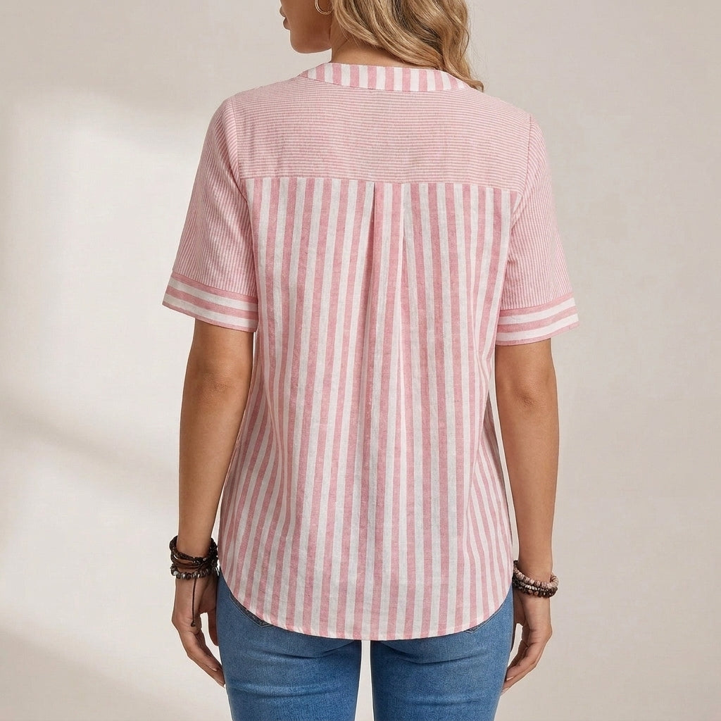 Relaxed Fit Blouse with Asymmetrical Seam and Stand Collar