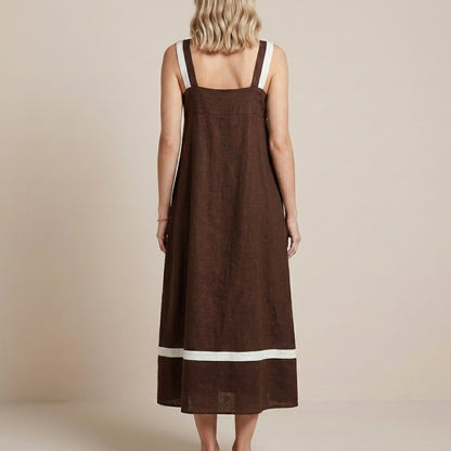 Contrast Trim Sleeveless A-Line Statement Maxi Dress