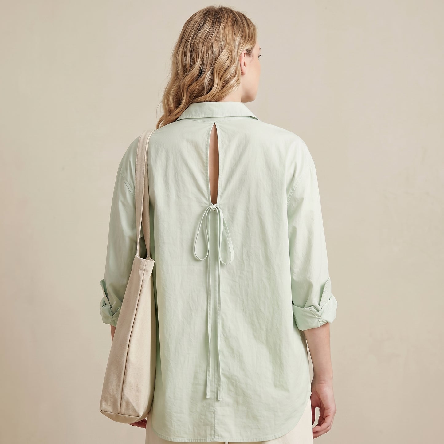 Oversized Woven Button-Down Shirt with Dramatic Lantern Sleeves