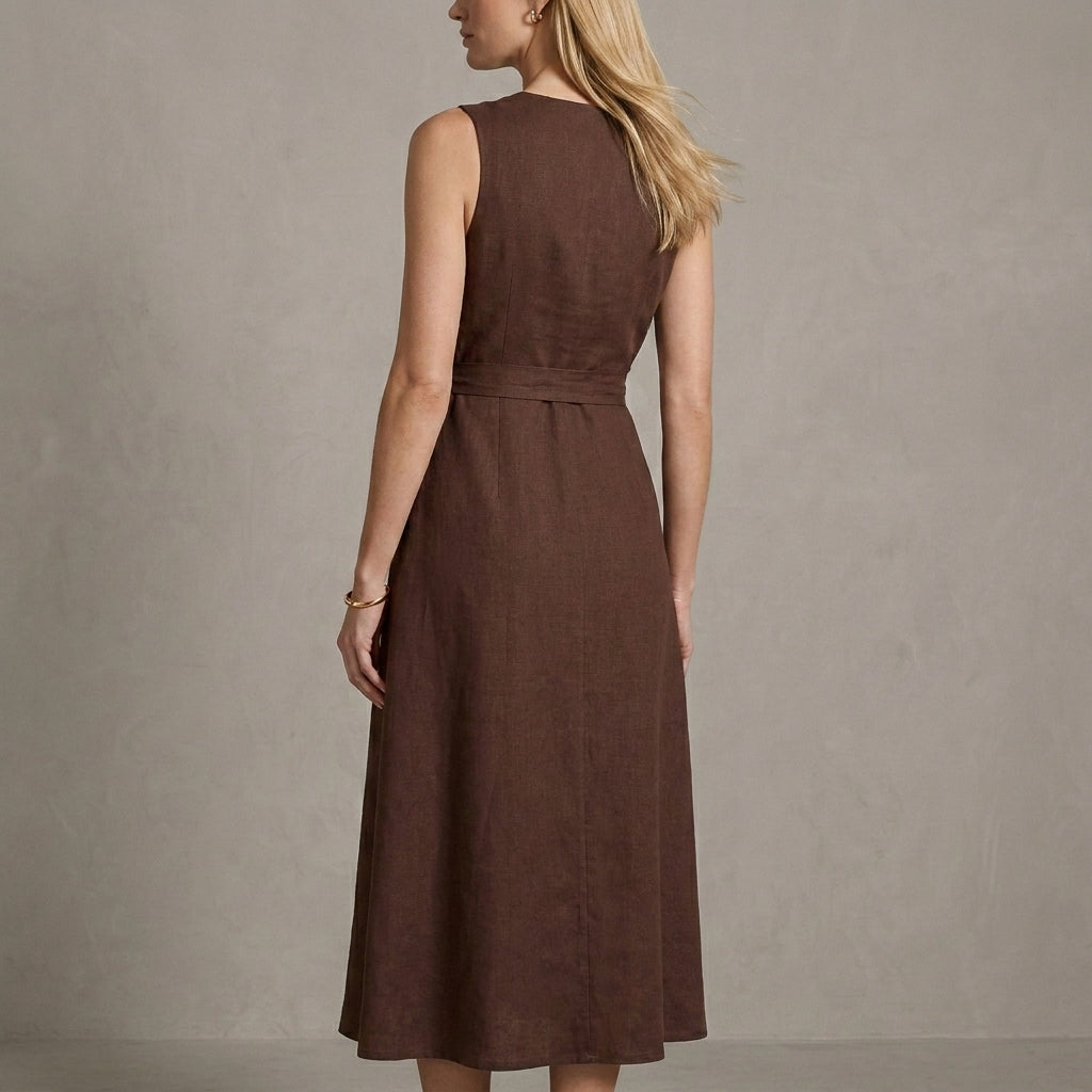 Sleeveless Button Front Midi Dress for Timeless Elegance