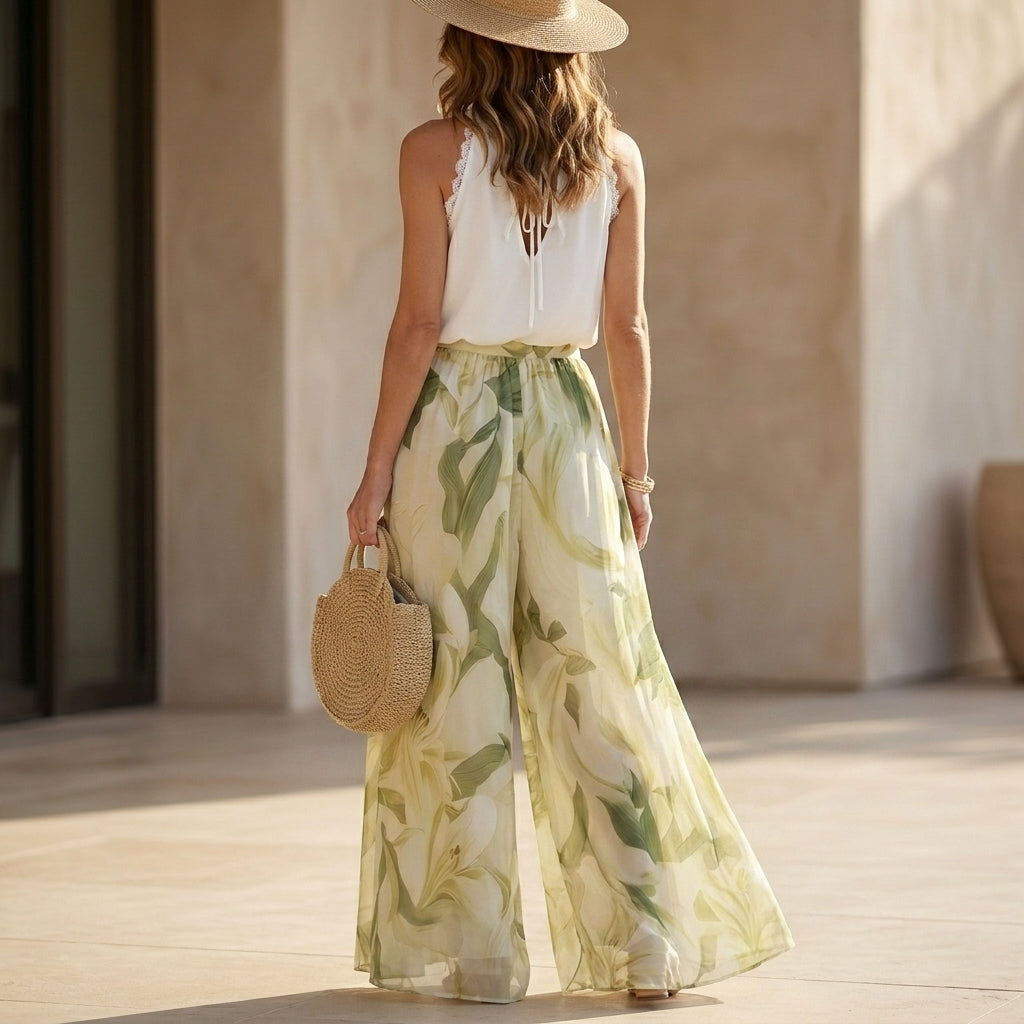 Seaside Halter Top and Flowing Palazzo Pants Resort Set