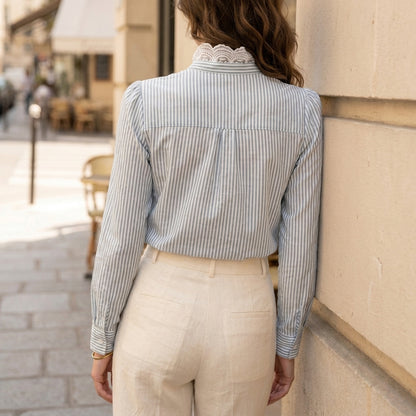 Tailored Embroidered Petal-Edge Stand-Collar Shirt