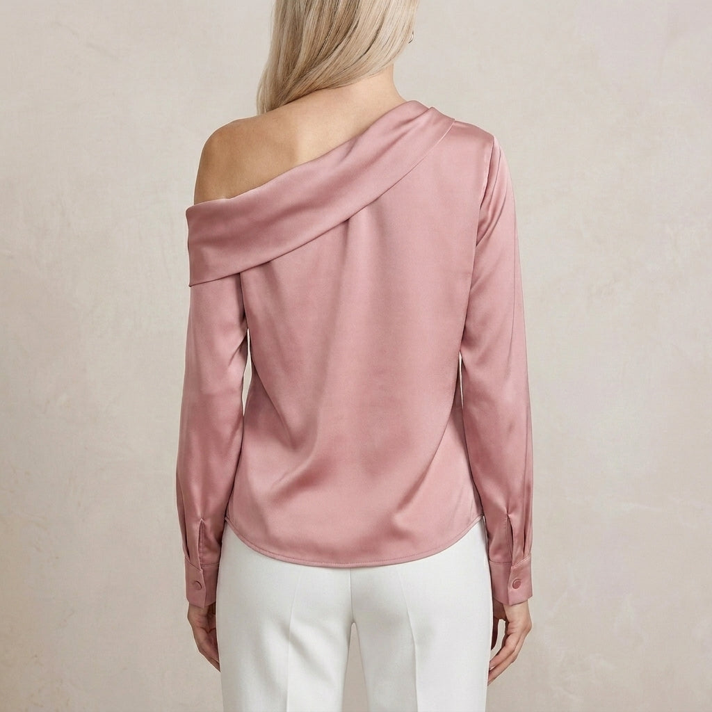 Elegant Off-Shoulder Blouse with Draped Asymmetrical Neckline