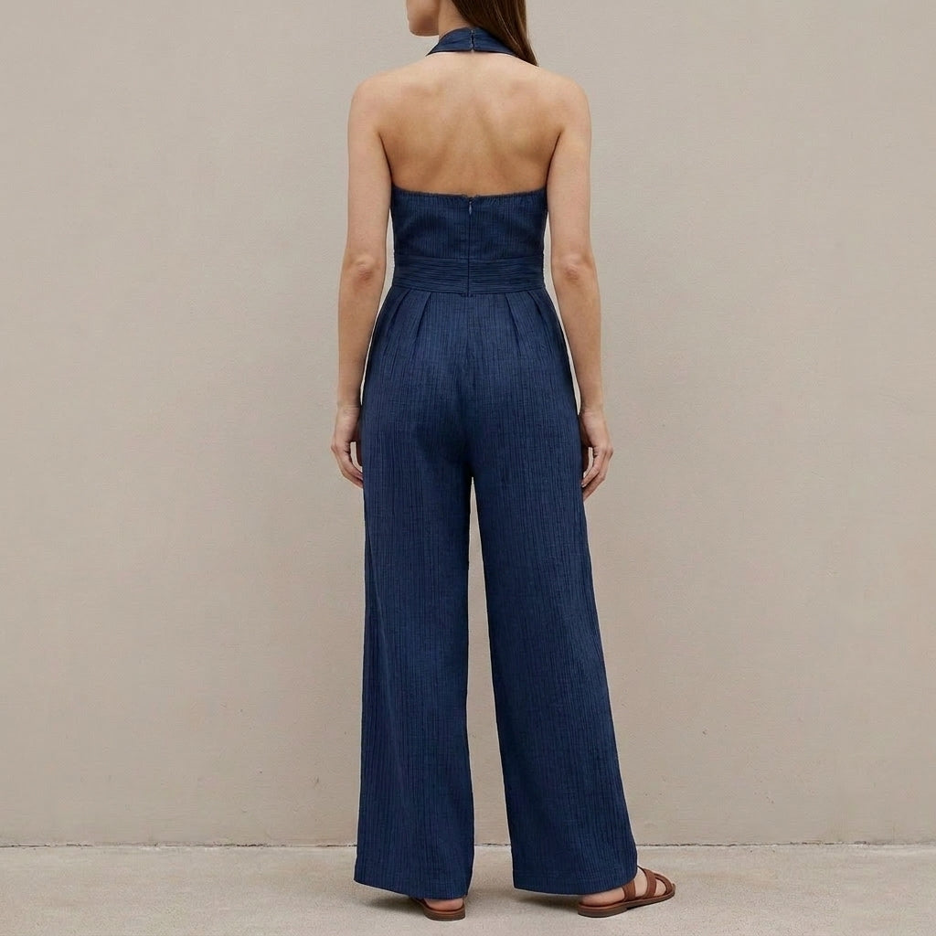 Elegant Cross Halter Wide Leg Jumpsuit