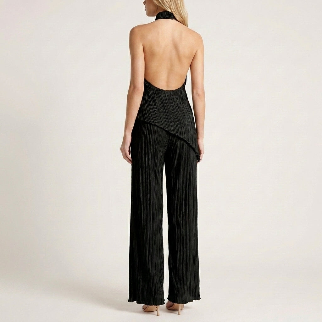 Celeste Pleated Halter Top and Wide-Leg Pant Set