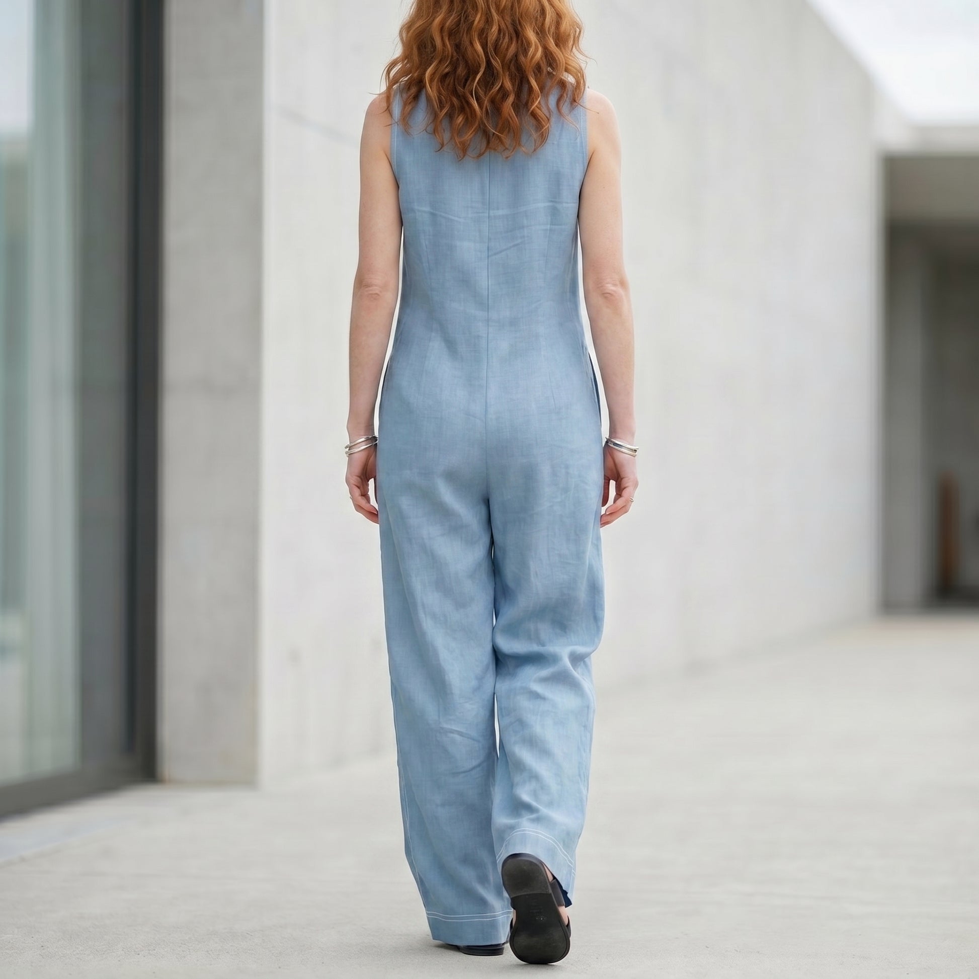 Tailored Zip-Front Sleeveless Wide-Leg Jumpsuit