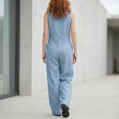Tailored Zip-Front Sleeveless Wide-Leg Jumpsuit