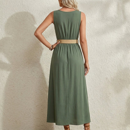 Belted Button Front Maxi Dress with Effortless Resort Charm