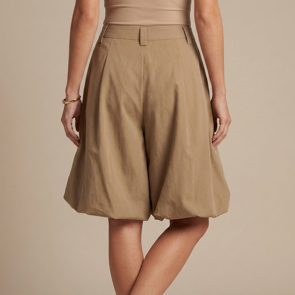 Tailored Pleated Balloon Bermuda Culotte Shorts