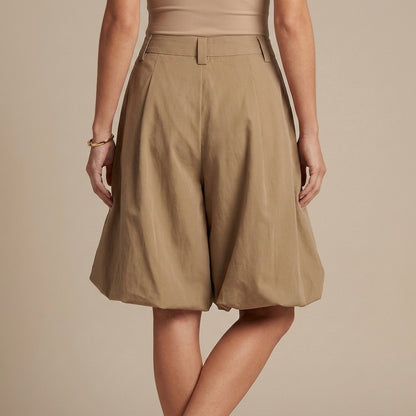 Tailored Pleated Balloon Bermuda Culotte Shorts