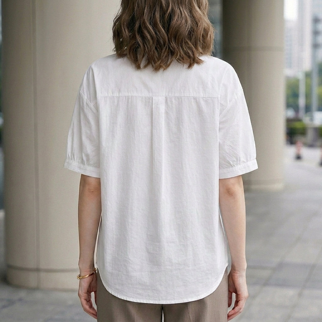 Classic Puff Sleeve Button-Front Everyday Shirt Blouse